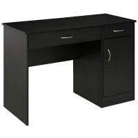 HOMCOM Computer Desk with Storage Drawers, Study Writing Table with Cabinet Adjustable Shelf for Home Office Workstation Bedroom, Black(m-2)