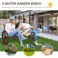 Outsunny Wooden Wagon Wheel Bench, 3-Person Rustic Slatted Seat, Outdoor Patio Furniture, Brown(m-5)