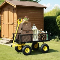 Outsunny Steel Garden Cart, Utility Wagon with Removable Sides, 10" Wheels, 180° Rotating Handle, 440lbs Capatity(m-7)