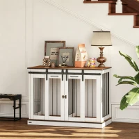 PawHut Dog Crate, Dog Cage End Table with Divider Panel, Dog Crate Furniture for Large Dog and 2 Small Dogs, White(m-9)