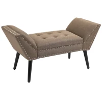 HOMCOM Modern Button Tufted Sitting Bench, Accent Fabric Upholstered Ottoman for Bedroom or Living Room, Brown(m-1)