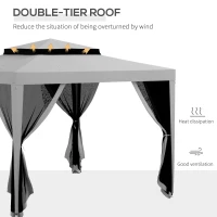 Outsunny 10' x 10' Outdoor Canopy Tent Party Tent with Mesh Netting and Double Tier Roof for Backyard, Garden, Patio, Grey(m-4)