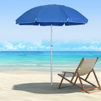 Outsunny Arc. 6.4ft Beach Umbrella with Aluminum Pole Pointed Design Adjustable Tilt Carry Bag for Outdoor Patio Blue(m-8)