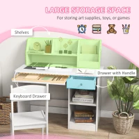 Qaba Kids Desk and Chair Set for 5-8 Year Old with Storage, Study Table and Chair for Children, White(m-4)
