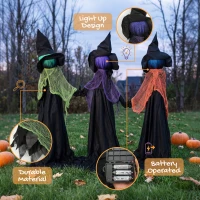 HOMCOM 48" Holding Hands Witch Trio Stake Halloween Yard Decoration, Halloween Witch Decor with Multicolored Light-Up Heads(m-5)