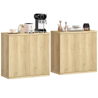 HOMCOM Sideboard Buffet Cabinet Set of 2, Kitchen Cabinet with Soft-Close Door and Adjustable Shelves for Living Room, Oak(m-9)