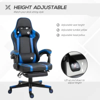 Vinsetto High Back Gaming Chair, PU Leather Racing Style Gamer Computer Chair with Retractable Footrest with Lumbar Support, Pillow and Adjustable Padded Armrests, Blue(m-4)