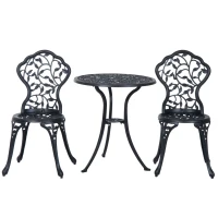 Outsunny 3 Pieces Bistro Set, Patio Table and Chairs with Cast Aluminum Frame for Garden, Balcony, Porch, Black(m-11)