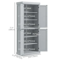 HOMCOM 72.5" Freestanding Kitchen Pantry Cabinet with 4 Doors, Grey(m-3)
