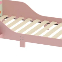 Qaba Toddler Bed with Bedside Storage and Guard Rails, Montessori Bed for Ages 3-8, Fits 132x70x10cm Mattress, Pink Fox Print(m-11)