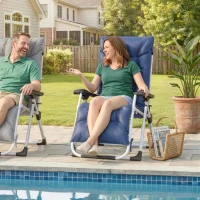 Outsunny Reclining Zero Gravity Chair with Adjustable Backrest, Folding Garden Sun Lounger, Outdoor Recliner with Removable Cushion and Headrest, Dark Blue(m-1)