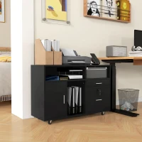 HOMCOM Mobile Printer Stand with Charging Station and USB Ports, Locking Filing Cabinet for A4 and Letter Size, Black(m-1)
