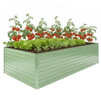 Outsunny 8 x 4 x 2ft Galvanized Raised Garden Bed, Reinforced Outdoor Planter Box with Open Bottom, Light Green(m-9)