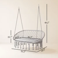 Outsunny 2-Person Hammock Chair Macrame Swing with Soft Cushion, Hanging Cotton Rope Chair for Indoor Outdoor Home Patio Backyard, Light Gray(m-3)