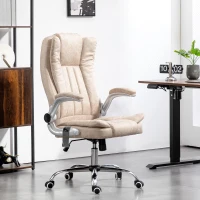 HOMCOM Microfiber Executive Office Chair, Desk Chair with Padded Flip-up Arms, Adjustable Height and Tilt Function, White(m-2)