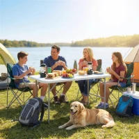 Outsunny 47" x 24" Folding Camping Table, Picnic Table with 2 Adjustable Heights and Carrying Handle, Indoor Outdoor Use, White(m-1)
