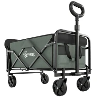 Outsunny Wagon Cart Foldable, Collapsible Wagon Cart with Removable Liner, Handle, Wheels, 72L & 198 LBS Capacity, Green(m-2)