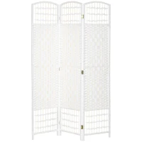 HOMCOM 3 Panel Folding Room Divider Portable Privacy Screen Wave Fiber Room Partition for Home Office White(m-11)