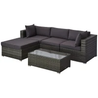 Outsunny 5-Piece Outdoor Sectional Furniture, Patio Sofa Set, PE Wicker Couch, Cushions, Pillows, Ottoman, Table, Charcoal(m-11)