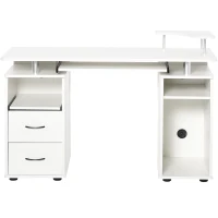 HOMCOM Multi-Function Computer Desk Home Office Workstation with Keyboard Tray, Elevated Shelf, Sliding Scanner Shelf and CPU Stand, White(m-4)