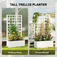 Outsunny Galvanized Raised Garden Bed Planter Box with Trellis for Climbing Plants, Vegetable, Vines, 24" x 9" x 44.5", White(m-5)