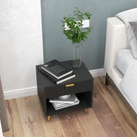 HOMCOM Nightstand with Fluted Panel, Bedside Table with Drawer and Open Compartment, Modern Night Table for Bedroom, Black(m-8)