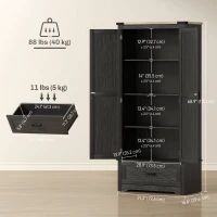 HOMCOM 69" Tall Farmhouse Kitchen Pantry Cabinet with 2 Doors, Drawer and Adjustable Shelves, Black and Brown(m-4)