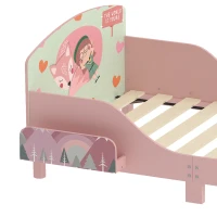 Qaba Toddler Bed with Bedside Storage and Guard Rails, Montessori Bed for Ages 3-8, Fits 132x70x10cm Mattress, Pink Fox Print(m-12)