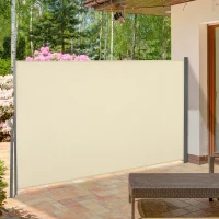 Outsunny 118" x 63" Retractable Side Awning Patio Outdoor Folding Privacy Screen with Resistance to UV Rays & Wind, Cream White(m-1)