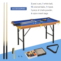 Soozier 55" Portable Folding Billiards Table Game Pool Table for Whole Family Number Use With Cues, Ball, Rack, Chalk, Blue(m-4)
