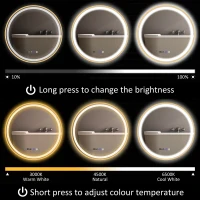 HOMCOM 28" Round Bathroom Mirror with LED Lights, Wall Mounted Vanity Mirror with Anti-Fog Pad, Time and Temp Display, Gold(m-4)
