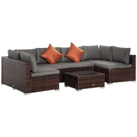 Outsunny 4-Piece Patio Furniture Sets Outdoor Wicker Conversation Set PE Rattan Sectional sofa set with Tempered Glass Coffee Table and Cushions for Backyard and Garden, Brown(m-11)