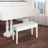HOMCOM Piano Bench, Duet Piano Chair with Faux Leather Padded Cushion and Wooden Frame, Button Tufted Keyboard Bench, White(m-4)