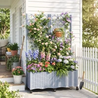 Outsunny Planter Box with Trellis, Self Watering Raised Garden Bed with Lockable Wheels and Drainage Holes, Gray(m-2)