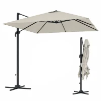 Outsunny 8 FT Aluminium Cantilever Patio Umbrella with 360° Rotation, Cross Base, Crank and Tilt for Garden, Patio, Light Grey(m-2)