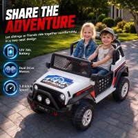 Qaba 12V 2-Seater Ride on Truck Car with Dual Motors, Remote, Soft Start, 4-Wheel Suspension, Lights, Music, USB, Horn, White(m-4)