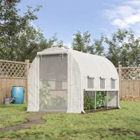 Outsunny 116.25" x 78.75" x 78.75" Walk-in Tunnel Greenhouse, Mesh Windows, Bottom Vents, Zippered Door, PE Cover, Heavy Duty Steel Frame, White(m-2)