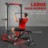Soozier Smith Machine Power Rack with Pull Up Bar, Lat Pull Down System, Landmine, Squat Rack, Barbell Bar, for Home Gym(m-8)
