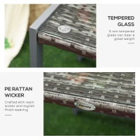 Outsunny Rattan Coffee Table, Wicker Patio Side Table with Tempered Glass Top and Aluminum Frame for Outdoor, Garden, Gray(m-6)