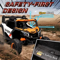 Qaba 12V Kids Ride On Car with Remote Control, Battery Powered Electric UTV with Spring Suspension for Aged 3-5 Years, Orange(m-6)