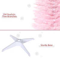 HOMCOM 5' Artificial Pencil Christmas Tree, Slim Xmas Tree with 294 Realistic Branch Tips and Plastic Stand, Pink(m-6)