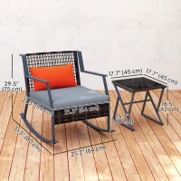 Outsunny 3 Pieces Rocking Bistro Set, Wicker Patio Furniture Set with Cushions and Glass Table for Porch, Balcony, Grey(m-3)