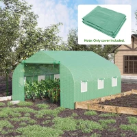 Outsunny Greenhouse Replacement Cover for 11.5' x 9.8' x 6.6' Walk-in Tunnel PE Hot House Cover with Zipper Door and 6 Roll Up Windows, Green (Frame Not Included)(m-8)