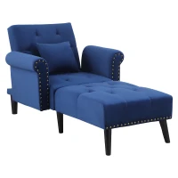 HOMCOM 2-In-1 Chaise Lounge Indoor with Rolled Armrest, Nailhead Trim and Button Tufting, Adjustable Velvet Fabric Upholstered Sofa for Bedroom and Living Room, Blue(m-1)