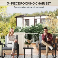 Outsunny 3 Pieces Bistro Set, Patio Wicker Furniture Set with Button Tufted Cushions, Rattan Rocking Chairs, Coffee Table, Gray(m-4)