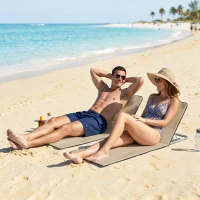 Outsunny 2 Pieces Beach Lounge Chair, Outdoor Folding Chaise Lounge Set w/ Pillow for Sunbath, Snap, Beige(m-1)