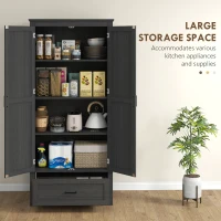 HOMCOM 69" Tall Farmhouse Kitchen Pantry Cabinet with 2 Doors, Drawer and Adjustable Shelves, Black Wood Grain(m-4)