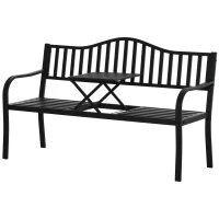 Outsunny Metal Outdoor Bench with Liftable Middle Table, Patio Loveseat, Garden Bench for Lawn, Porch, Seats 2–3 People, Black(m-2)