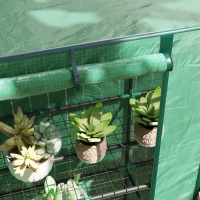Outsunny Lean-to Greenhouse with 3 Tier Shelves, Portable Greenhouse with PE Cover, 2 Roll-Up Doors, 56.7" x 18.9" x 59.8", Green(m-8)