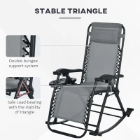 Outsunny 2 Outdoor Rocking Chairs Foldable Reclining Zero Gravity Lounge Rockers w/ Pillow Cup & Phone Holder, Gray(m-6)